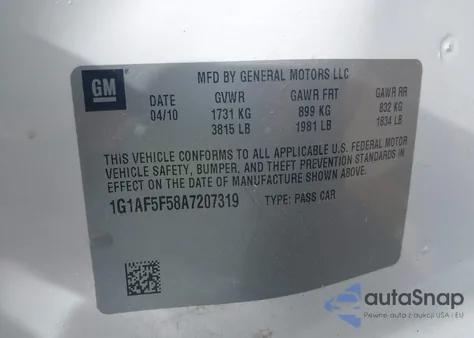 2010 Chevrolet Cobalt Lt из США, поврежденный, VIN 1G1AF5F58A7207319